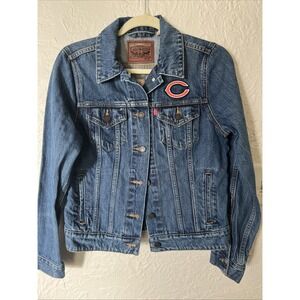 Levis Denim Trucker Jean Jacket Coat Chicago Bears Football Women's Size M